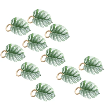 Monstera салфетка пръстени комплект от 10, изкуствена палмово дърво салфетка пръстен, зелени листа Serviette катарами притежателя за настройка на маса