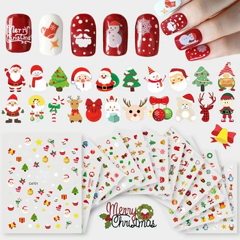 Коледа 3D Дядо Коледа &Снежен човек нокти стикери Kawaii карикатура елк коледно дърво Нова година подарък нокти ваденки Коледа маникюр плъзгачи