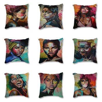 Creative декоративна възглавница африканска жена портрет отпечатани бельо памук седалка възглавница за диван абстрактно хвърлят възглавница дома декор