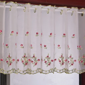 Дантела пасторални бродирани флорални къси завеси перспектива Завеска престилка за кухня баня вътрешен балкон залив прозорец