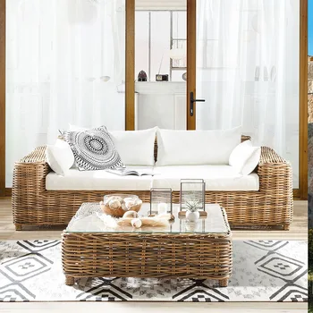 Външен диван комплект тераса свободно време водоустойчив слънцезащитен крем вила Градински мебели от ратан