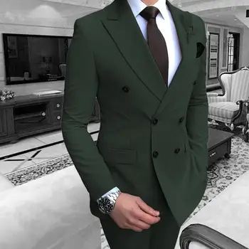 Мъжки костюми Тъмно зелено Официални бизнес сватбени костюми за мъже Най-добър мъж Блейзър младоженец Tuxedos Slim Fit костюм Homme Mariage