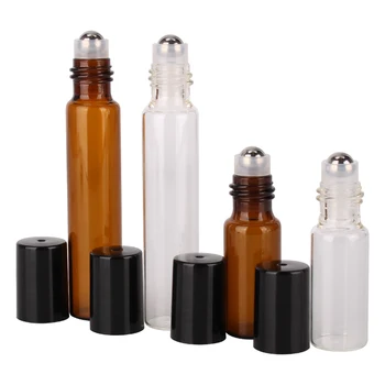 5 броя 5ml/10ml кехлибарено/прозрачно стъкло ролка върху бутилки с ролкова топка от неръждаема стомана за ароматерапия Преносимо пътуване