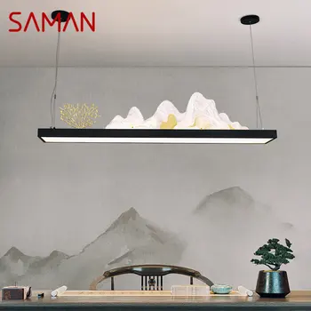 SAMAN китайски стил висулка полилей модерен LED 3 цвята творчески пейзаж висящи светлини за дома чайна къща трапезария