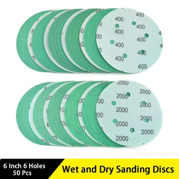 6 инча 6 дупки мокри сухи шлифовъчни дискове 50 бр кука и контур разнообразни зърна за дърво шлайфане стена шлайфане автомобилни метал