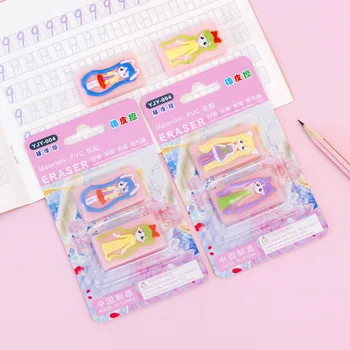 2 Комплект Lytwtw's Cartoon Cute Kawaii Girls Rubber Mini Eraser Set For Kids Новост Канцеларски материали Офис училищни пособия