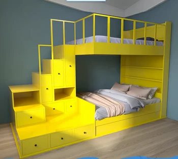 Многофункционален апартамент с високо легло с високо легло Обща спалня Двойни двуетажни легла Модерни прости шкафчета повдигнати легла