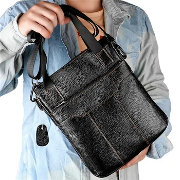 Мода прост стил телешка мъже рамо чанта естествена кожа случайни ретро пратеник мъжки бизнес crossbody