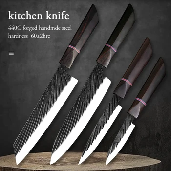 Японски нож комплект 8inch Kiritsuke готвач режещ нож риба сьомга Sashimi готвене нож 440C неръждаема стомана