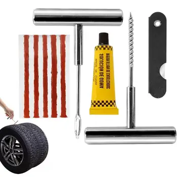 Универсален комплект за ремонт на гуми Комплект за кръпка на гуми за кола Универсални инструменти за ремонт на гуми за фиксиране на пробиви и Plug Flats Patch Kit за кола