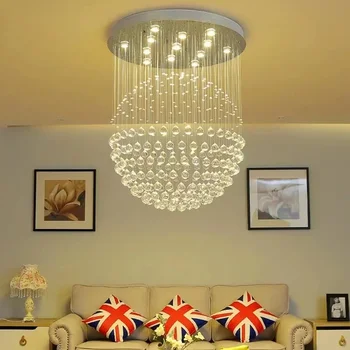 Crystal LED CHANDelier дуплекс етаж топка кристална лампа хол модерна проста атмосфера таванска трапезария спалня лампа