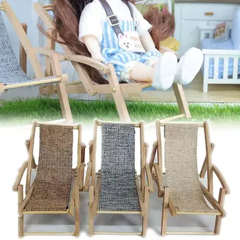 Дървена кукла плажен стол подарък кукла мебели фея градина миниатюрни шезлонг сцена модел играе къща кукла палубата стол играчка