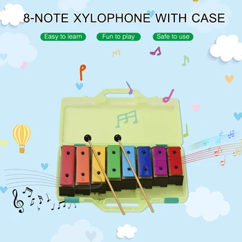 8-нота ксилофон колоритен Glockenspiel сменяеми дъга цвят метални плочи резонатор камбани музикална играчка подарък за деца