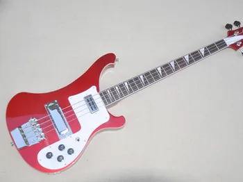  металик червено тяло 4 струни електрически бас китара с хром хардуер, бял Pickguard, предоставяне на персонализирана услуга