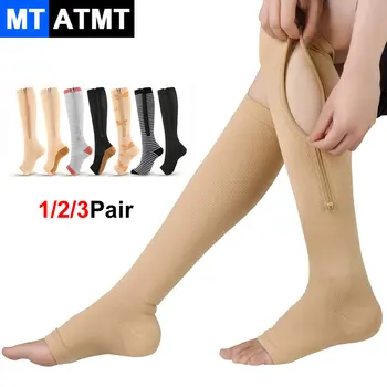 1/2/3Pair Zipper Compression Socks за жени, мъже, здрав чорап с цип за подобряване на кръвообращението, облекчава болката и подуването