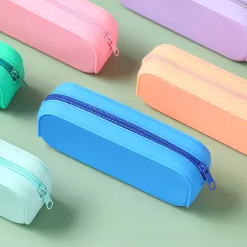 Colorful силиконов творчески молив случай канцеларски кутия за съхранение Студентски училищни пособия еднослойни прости студент молив чанта