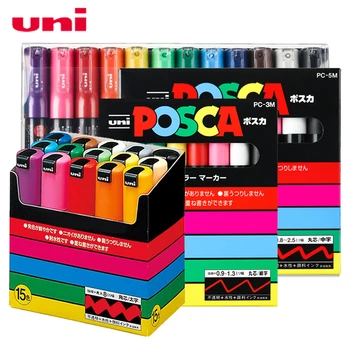 7 цвята Uni POSCA маркери вода графити писалка POP плакат реклама живопис рисуване изкуство PC-1M / 3M / 5M комплект японски канцеларски материали