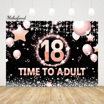 Mehofond Time To Adult Star Balloon Backdrop Girls Birthday Cheers To Eighteen Party Black Pink Shiny Background Photo Studio