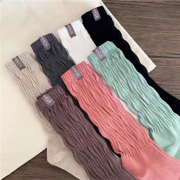Есен Зима Памучни чорапи Плътен цвятРетро дълги чорапи за жени Корейска мода плетени топло улично облекло Crew чорап