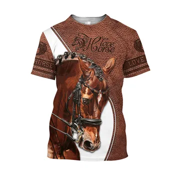 3D печат конна риза Унисекс мода Дамски мъжки тениски големи свободни O-образно деколте случайни къс ръкав T риза конски дрехи