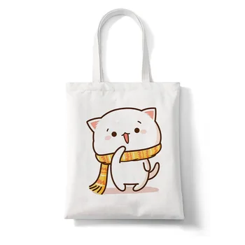 Сладко животно котка отпечатани голяма пазарска чанта жени мъже случайни за многократна употреба сгъваеми чанти за пазаруване голям капацитет пътуване плажна чанта
