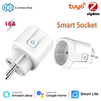 Tuya Zigbee Smart Socket EU Plug адаптер Smart Home Безжично дистанционно управление Smart Socket Power Outlet Поддръжка на Google Home Alexa