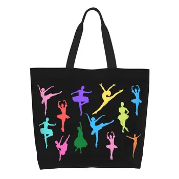 Fashion Printed Ballet Dance Lover Shopping Tote Bags Portable Canvas Shopper Shoulder Ballerina Dancer Handbag