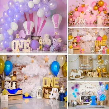Girls Boy 1st Birthday Backdrops Boho Style Balloon Butterfly Castle Party Decor Baby Shower Background for Photography Props