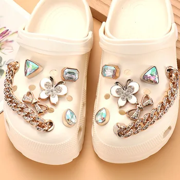 Цветни Bejeweled луксозни обувки сексапил за крок дизайнер DIY мода цвете верига обувки бижута реколта елегантни обувки декорации