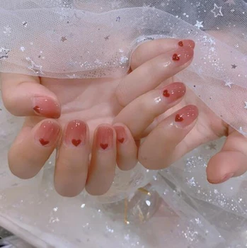 24Pcs розов градиент любов къс квадрат френски фалшиви нокти съвети фалшиви нокти пълно покритие изкуствени нокти лепило стикер натиснете върху ноктите