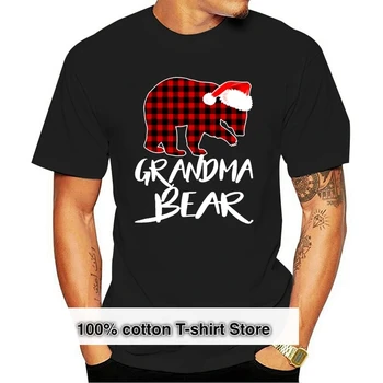 Баба мечка карирана мечка Санта шапка Коледа Коледа Празнични идеи за подаръци Висококачествени върхове тениска