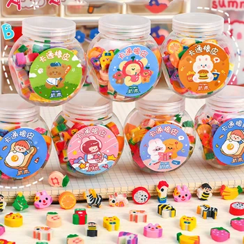 50Pcs / кутия Сладък плод животни гумички Kawaii мини гумени гумички корейски канцеларски материали детски играчки подарък корекция инструмент офис консумативи
