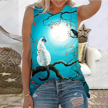 Loose Style Дамска тениска без ръкави 3D печат Случайни летни горещи продажби личност Жените фрагментиран потник голям връх