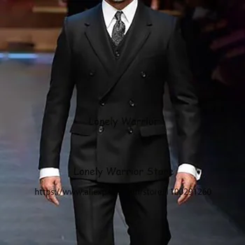 Черен костюм за мъже Slim Fit Business Blazer Masculino Двуреден сватбен младоженец Смокинг от 2 части Terno Masculinos Completo