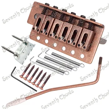 A Set Copper red 6 String Flat Saddle Single Tremolo Bridge System for FD ST Electric Guitar Replacement With Whammy Bar -
