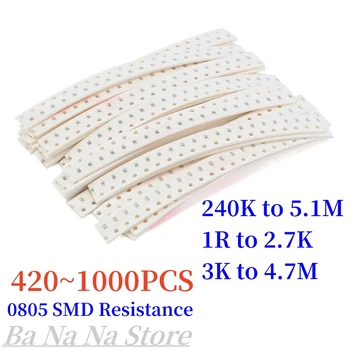  1000 / 420pcs 0805 SMD резистор съпротива асорти комплект 5% проба комплект 240K ~ 5.1M 1% 3K ~ 4.7M 1% 1R ~ 2.7K електронен компонент