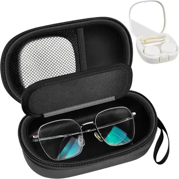Преносим калъф за контактни лещи 2 в 1 и калъф за очила, пътуващи контактни калъфи Държач за кутия за чанти с включен комплект за съхранение на накисване Вграден-