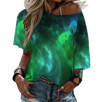 Лятна дамска тениска с половин ръкав Мода Starry Sky Stars Print Дамски топ дрехи Y2k Топ Tee