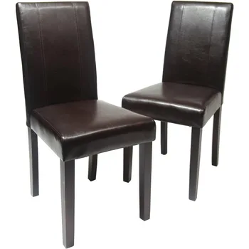 Roundhill мебели C020BR градски стил масивна дървесина изкуствена кожа подплатени Parson стол, кафяв, комплект от 2