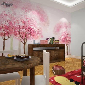 beibehang papel de parede para quarto детска стая момиче стая розов тапет спалня спалня нощен стенопис карикатура дърво тапет