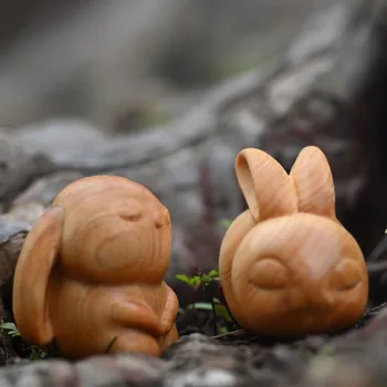 3 комплект дърворезба настолни аксесоари мини сладък дълго уши зайче малки животни кола интериор декорация персонализирани