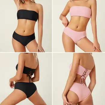 Skinny Simple Lady Bandeau бикини комплект две части секси бански край рамото плажно облекло