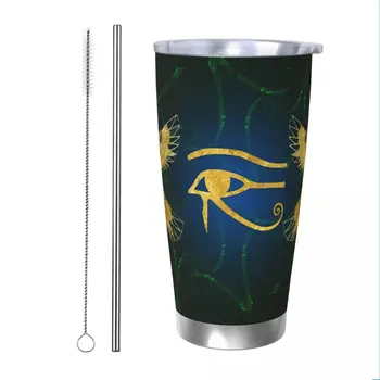 Окото на соколите на Хор Wedjat Eye Tumbler Вакуумно изолирани египетски чаши за кафе Бутилка за вода от неръждаема стомана, 20oz