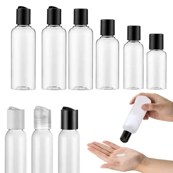 50Pcs За многократна употреба 30ml-100ml Прозрачни пластмасови PET празни бутилки с дискови капачки Изстискващи контейнери за лосиони Кремове Шампоан