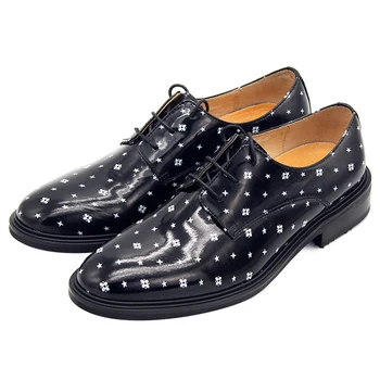 Мода Дантела нагоре Естествена кожа Черни дишащи ежедневни обувки Висококачествени мъжки обувки в стил Англия