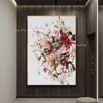 цветен цвете дебел класически модерен 100% ръчно изработени голям размер маслена живопис модерна картина за хол пътека кухня декор