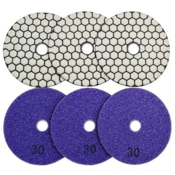 6Pcs Dia 4Inch/100Mm песъчинки 30 диамантени сухи полиращи подложки смола бонд гъвкав сух шлифовъчен диск за гранит мрамор керамика
