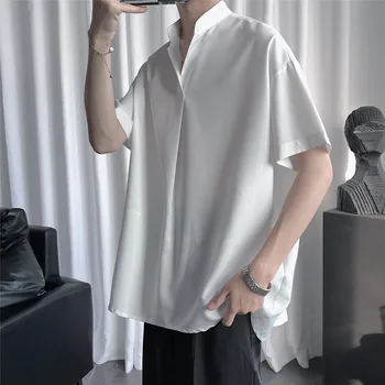 LAPPSTER-Youth One Button Корейска мода Ризи & Блузи Летни къс ръкав Реколта ризи Мъжки ежедневни японски стил върхове