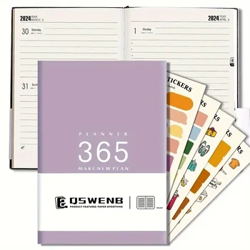 Програма 2024 Плановик бележници 365 страници дневник тетрадка с 5 листа етикет стикери дневник седмично ежедневно офис училище
