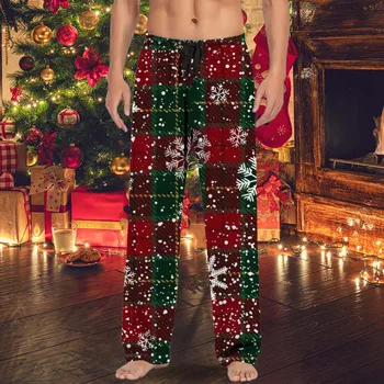 Дядо Коледа карирани панталони Коледен фестивал Торбести коледни панталони за подарък Lounge домашно облекло Navidadsweatpants Графични мъжки панталони